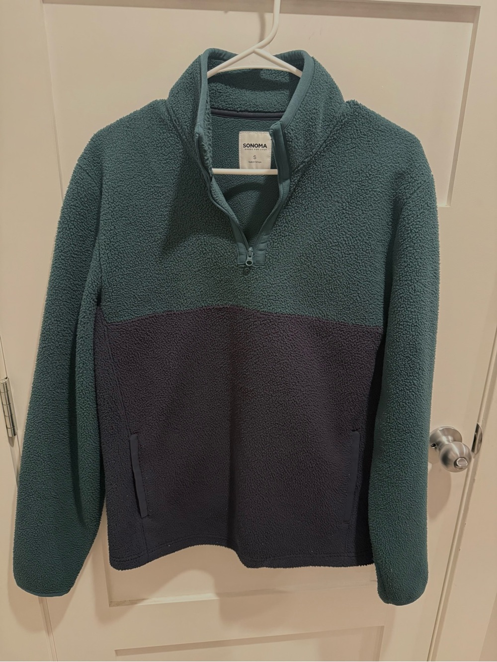 SONOMA Teal and Dark Blue Colorblock Half-Zip Fleece Pullover